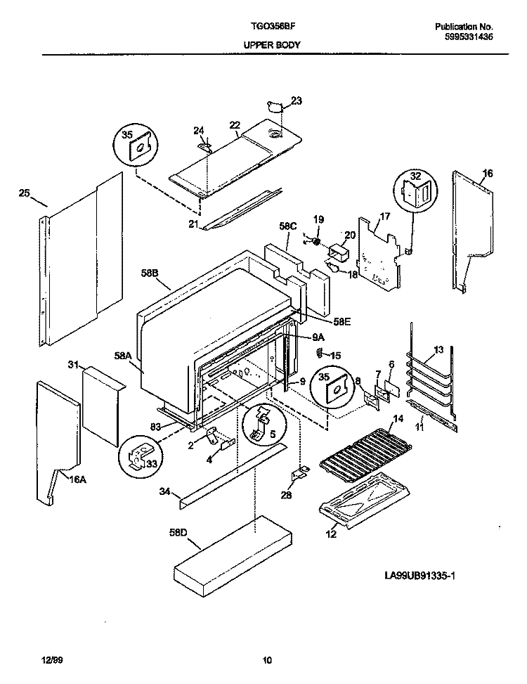 LOWER BODY Diagram and Parts List for TGO356BFW4  Frigidaire Range
