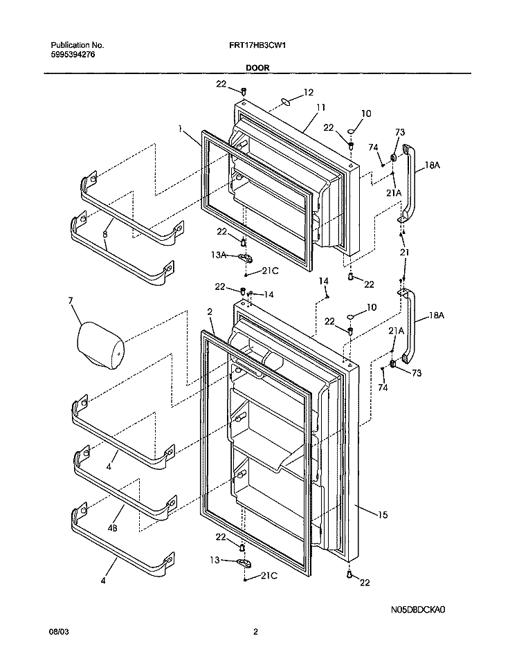 DOOR Diagram and Parts List for FRT17HB3CW1  Frigidaire Refrigerator