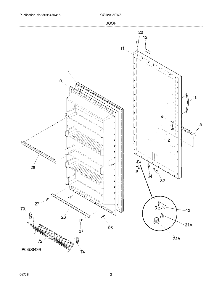 DOOR Diagram and Parts List for GFU2065FWA  Gibson Freezer
