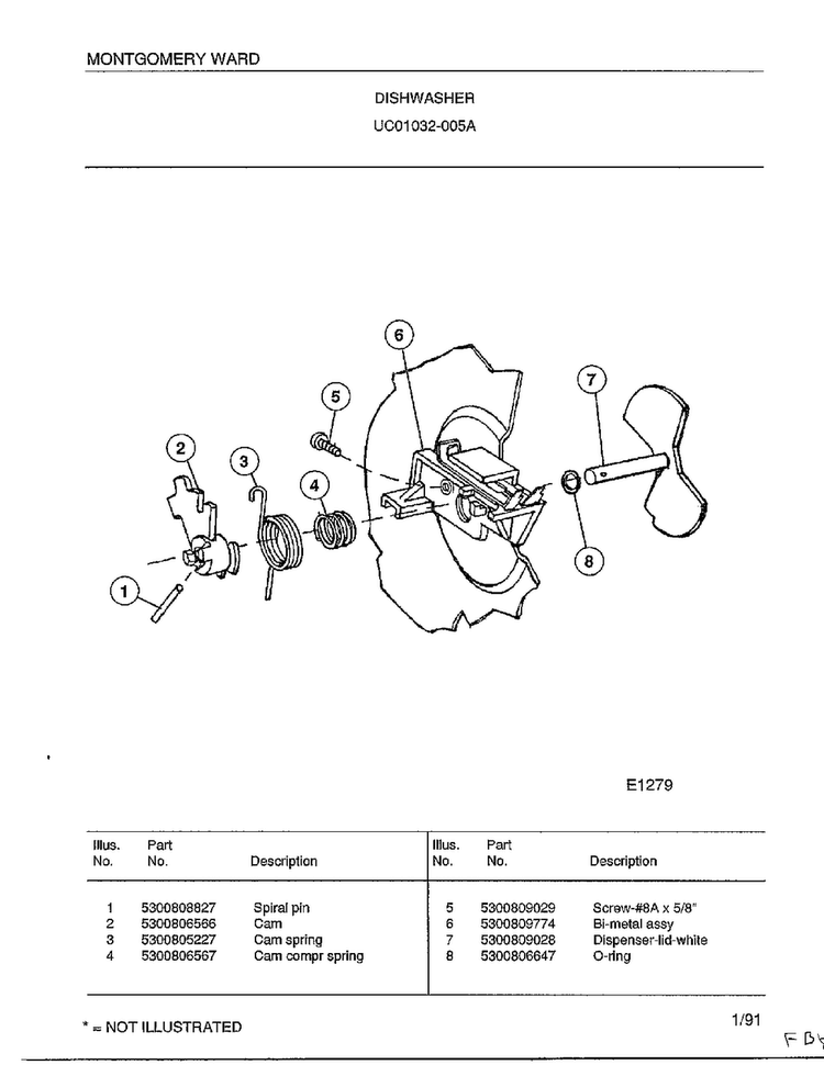 Dishwasher Page 2 Diagram and Parts List for 1032-005A  Frigidaire Dishwasher