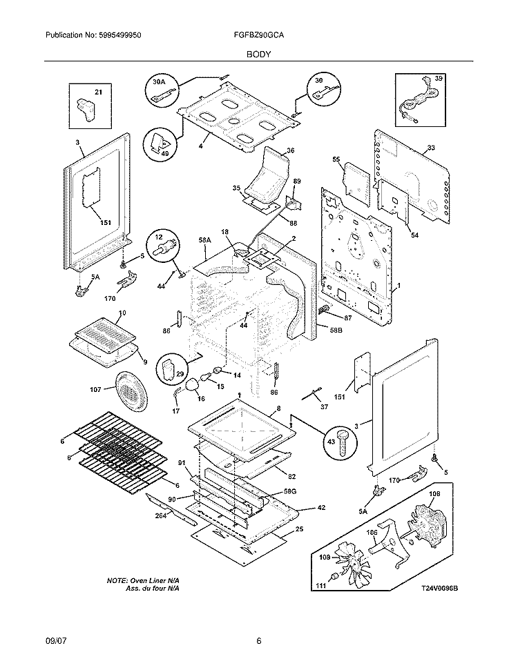 BODY Diagram and Parts List for FGFBZ90GCA  Frigidaire Range