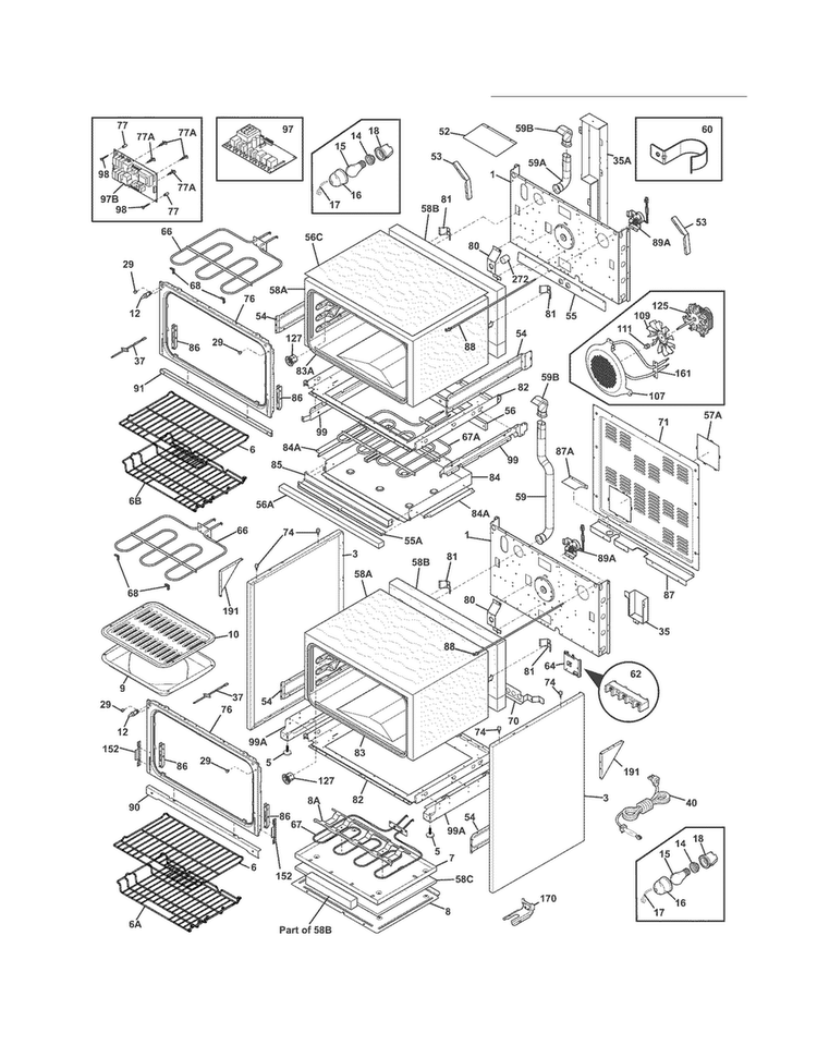 Body Diagram and Parts List for CGEF306TMFB  Frigidaire Range