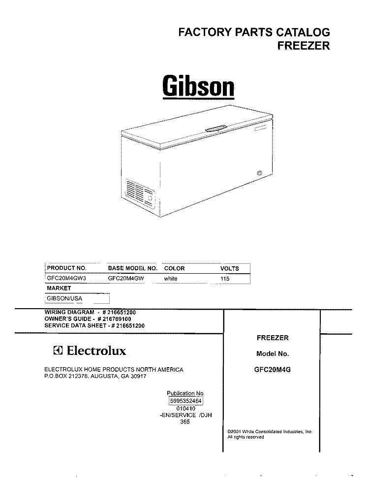 COVER Diagram and Parts List for GFC20M4GW3  Gibson Freezer