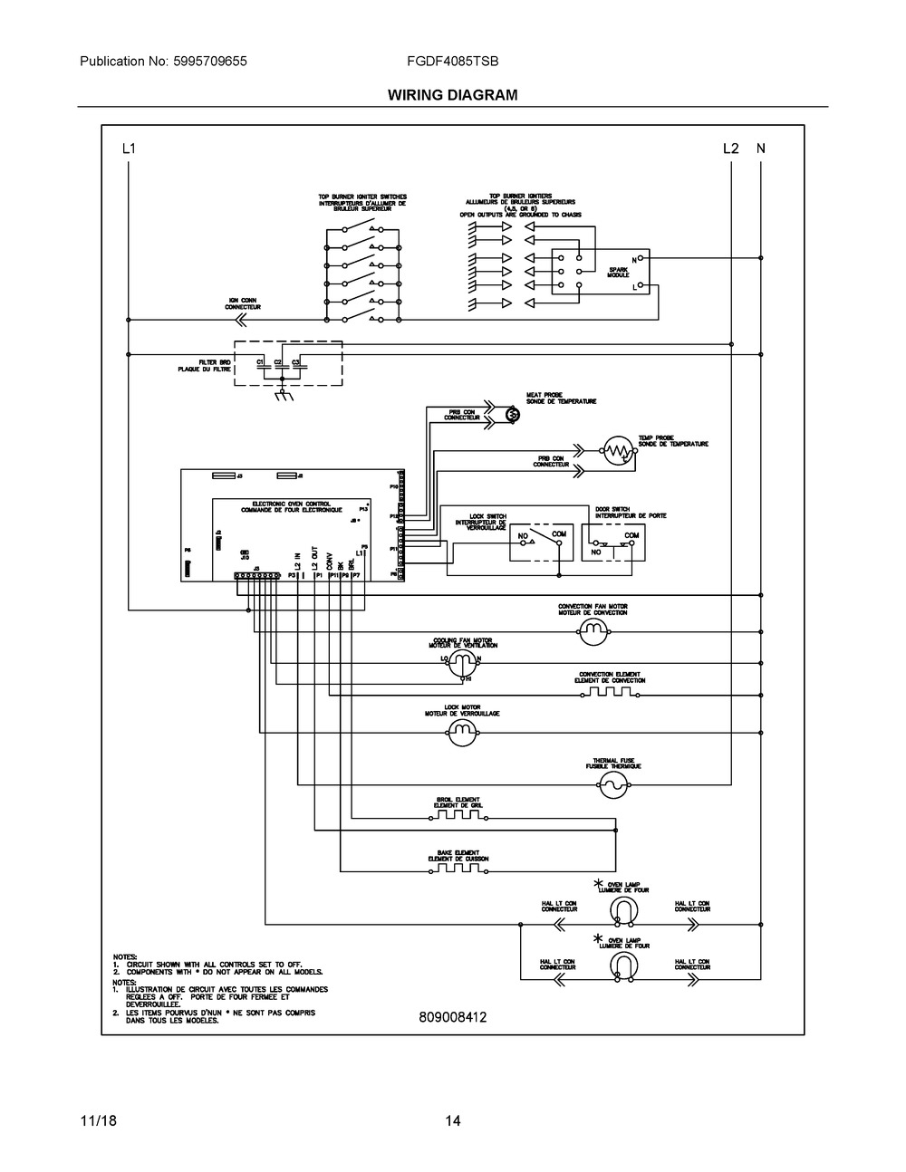 Wiring Diagram Diagram and Parts List for FGDF4085TSB  Frigidaire Range