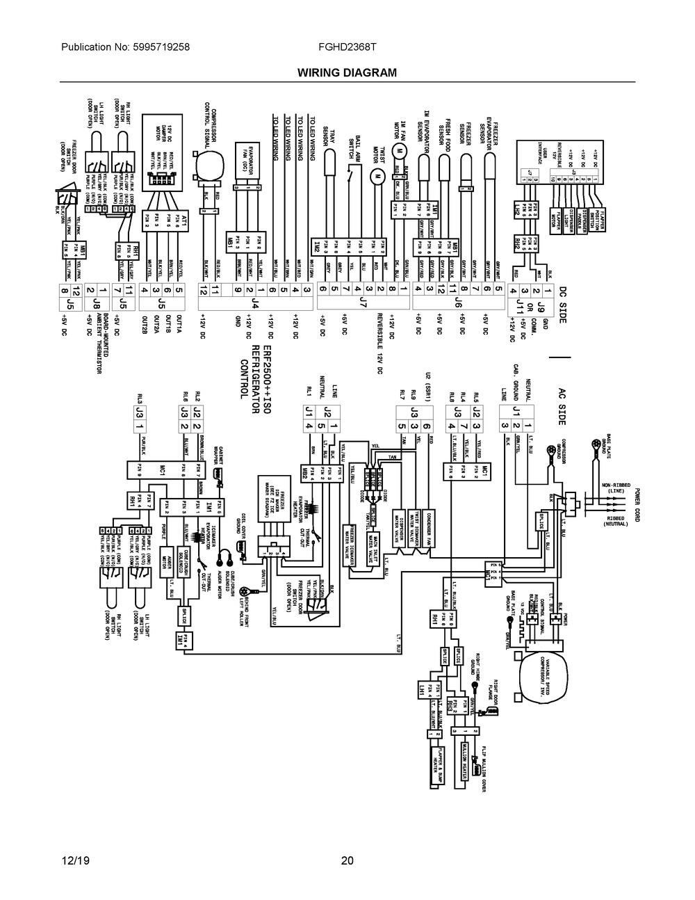 Wiring Diagram Diagram and Parts List for FGHD2368TF6  Frigidaire Refrigerator