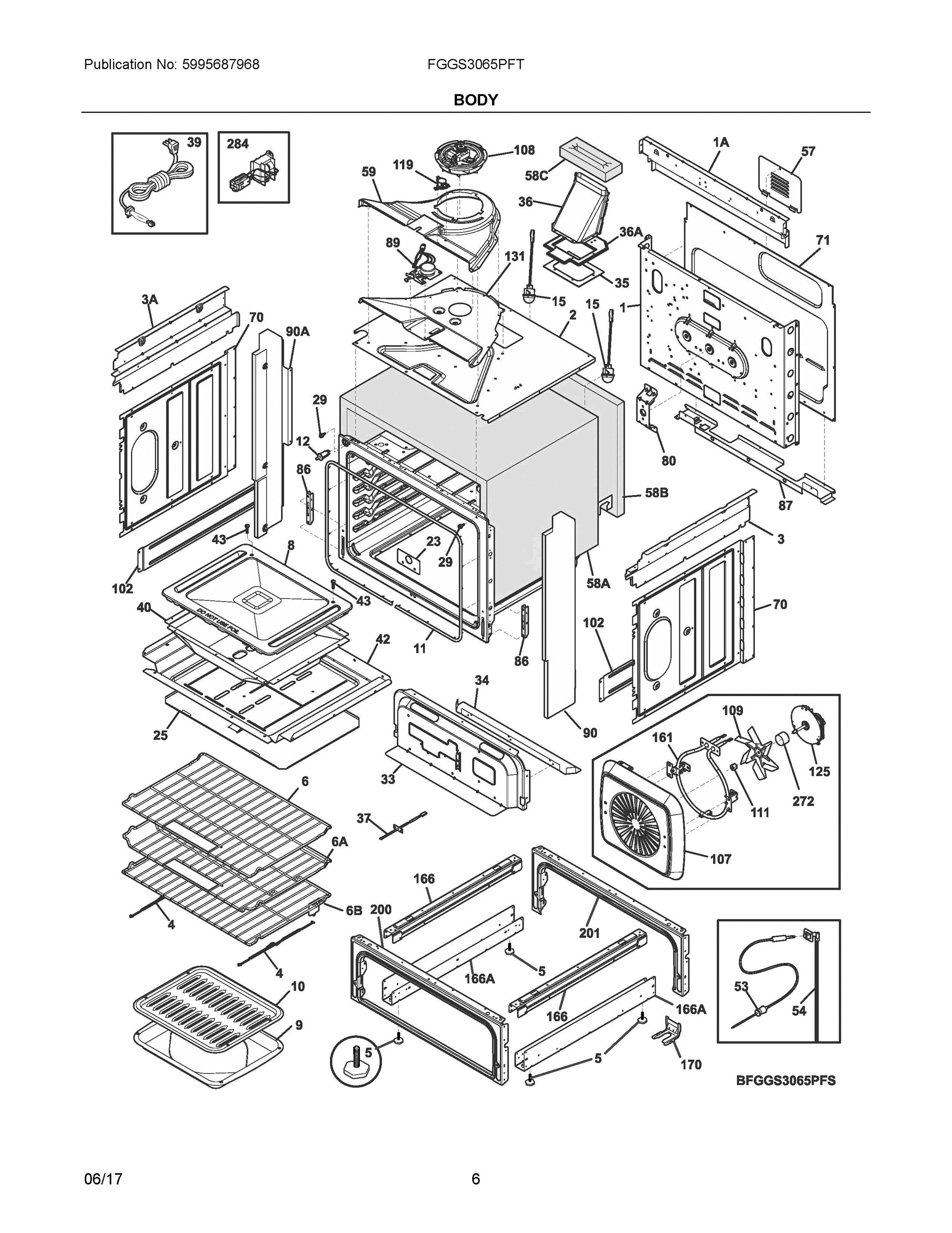04 - BODY Diagram and Parts List for FGGS3065PFT  Frigidaire Range