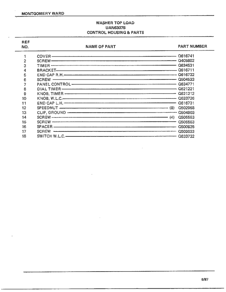 Control Housing And Parts Page 2 Diagram and Parts List for 6307B  Frigidaire Washer
