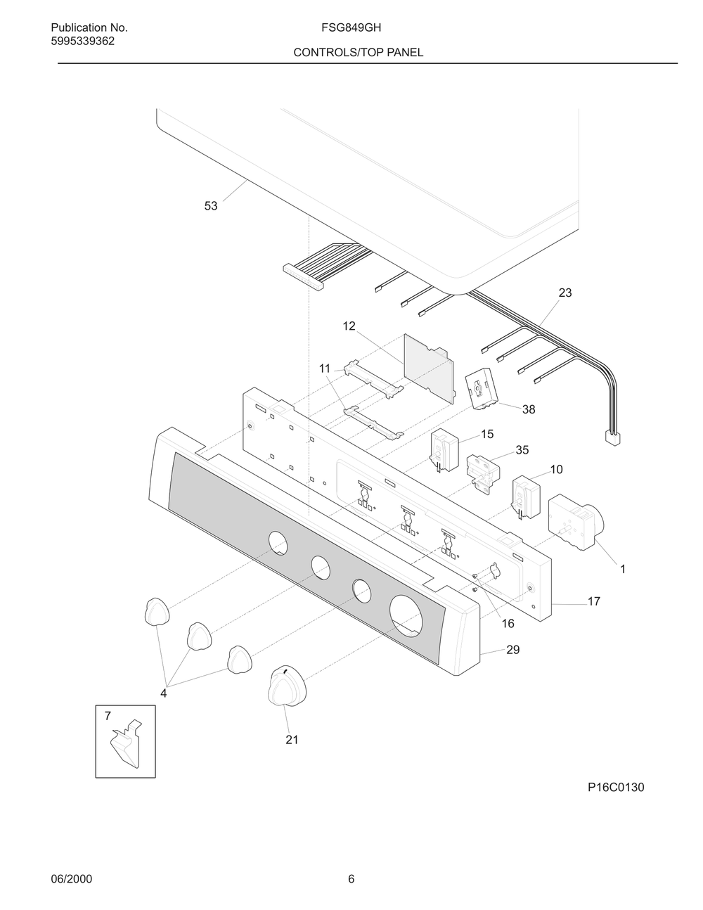 Controls/Top Panel Diagram and Parts List for FSG849GHQ0  Frigidaire Dryer