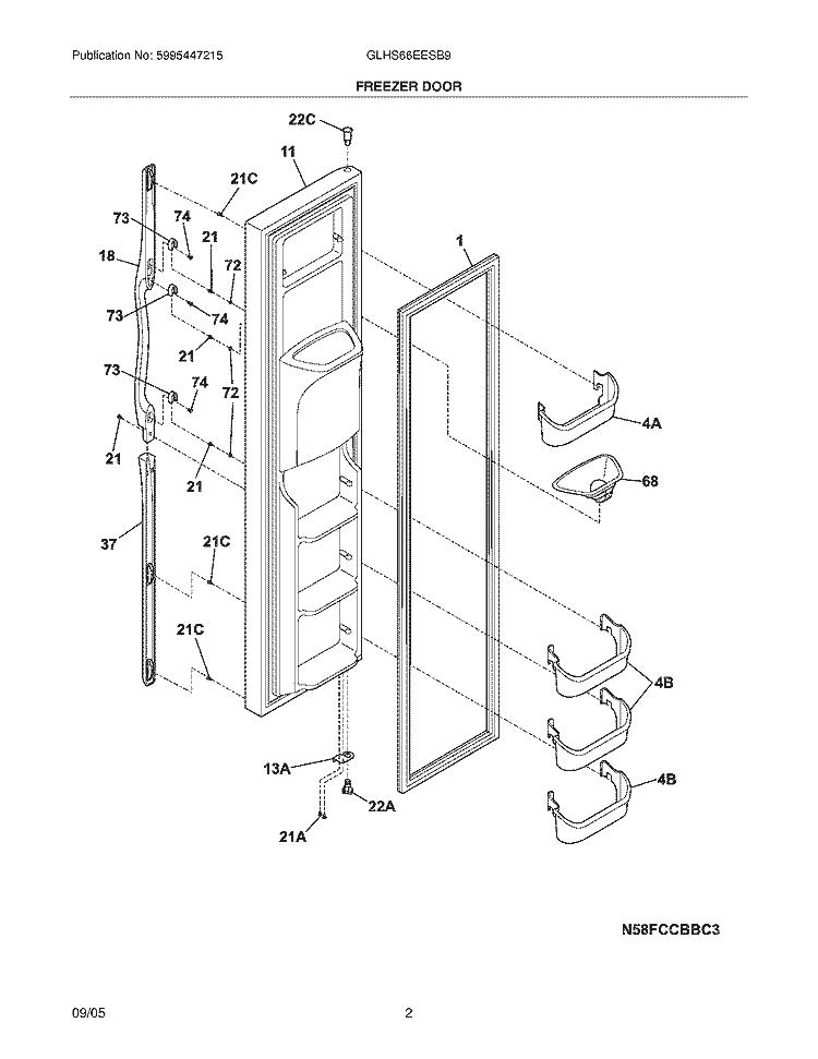 FREEZER DOOR Diagram and Parts List for GLHS66EESB9  Frigidaire Refrigerator