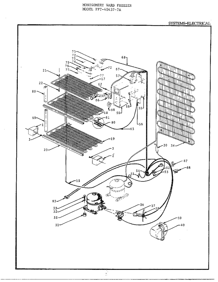Electrical Diagram and Parts List for 40437-7A  Frigidaire Freezer