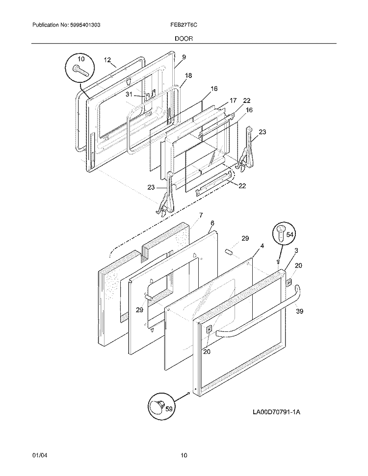 DOOR Diagram and Parts List for FEB27T6CSA  Frigidaire Wall Oven