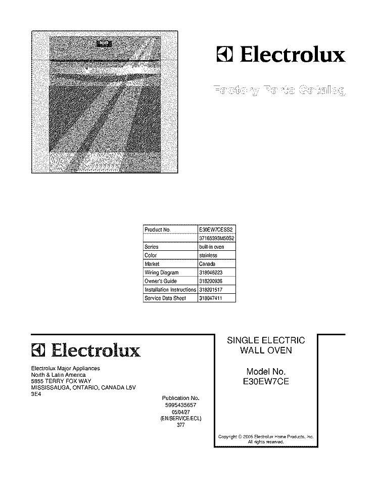 COVER Diagram and Parts List for E30EW7CESS2  Electrolux Wall Oven