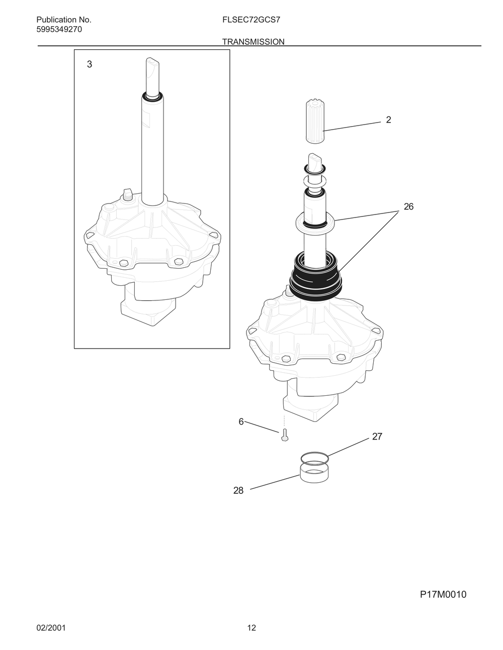 Transmission Diagram and Parts List for FLSEC72GCS7  Frigidaire Dryer
