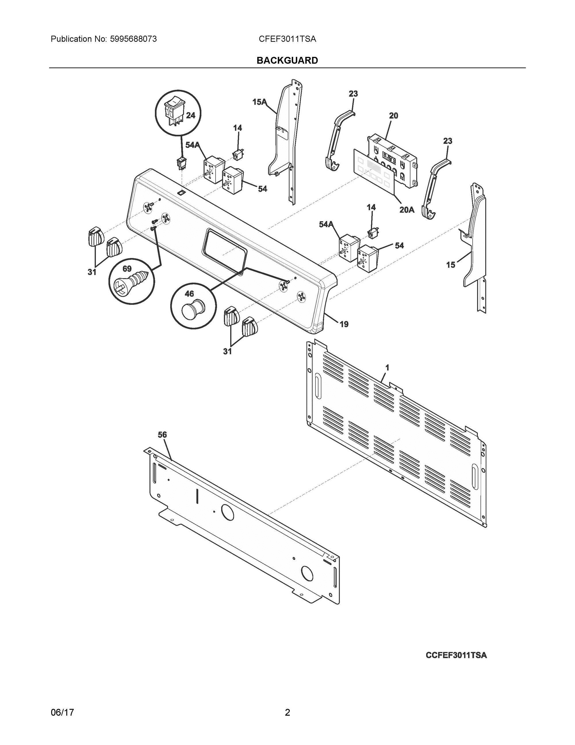 02 - BACKGUARD Diagram and Parts List for CFEF3011TSA  Frigidaire Range