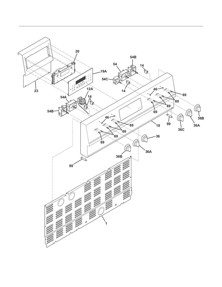 Backguard Diagram and Parts List for FPEF4085KFD  Frigidaire Range