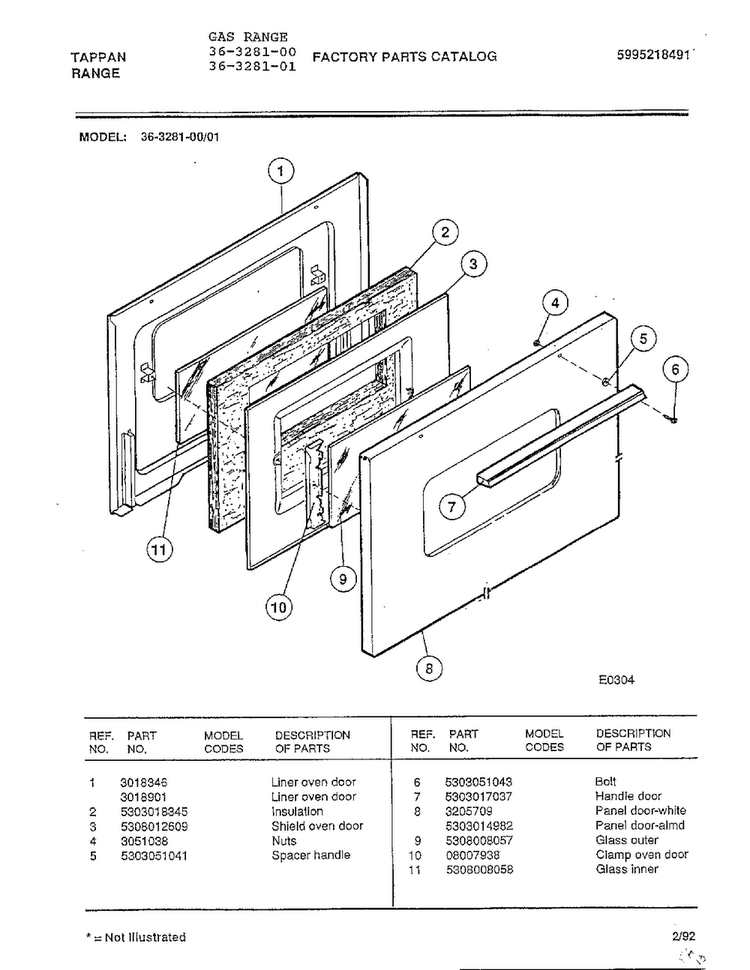 Functional Parts List Page 5 Diagram and Parts List for 36-3281-01  Tappan Range