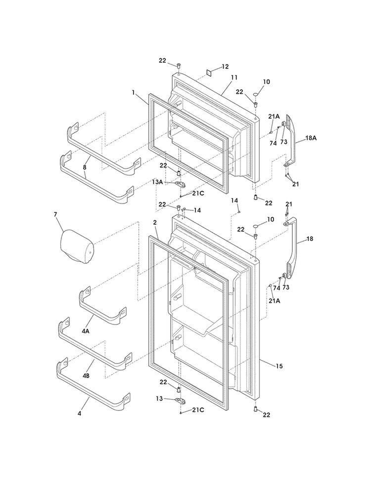 Door Diagram and Parts List for 25361554014  Kenmore Refrigerator