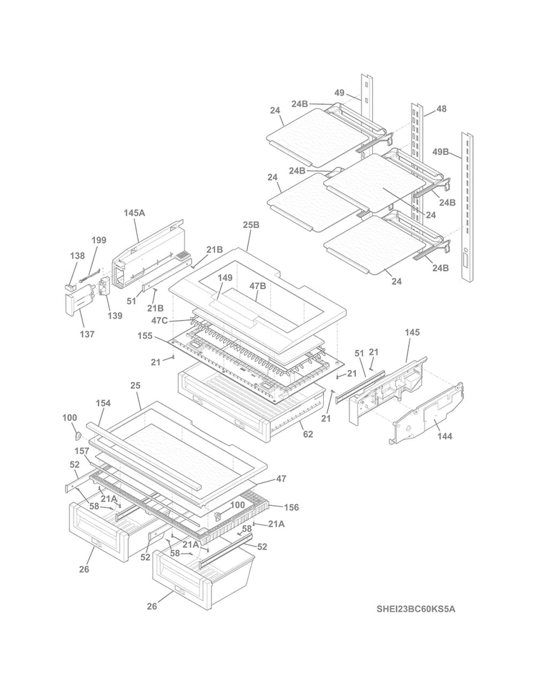 Shelves Diagram and Parts List for EI23BC60KS5A  Electrolux Refrigerator