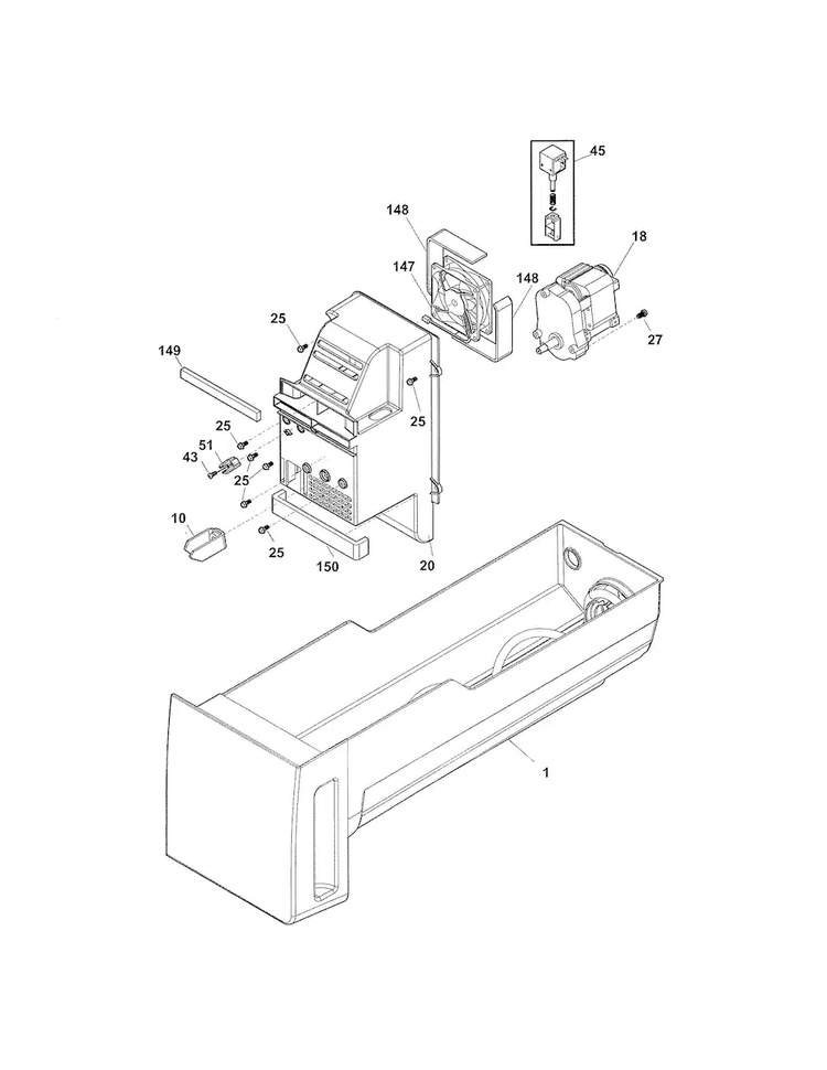 Ice Container Diagram and Parts List for FGHB2866PF1  Frigidaire Refrigerator
