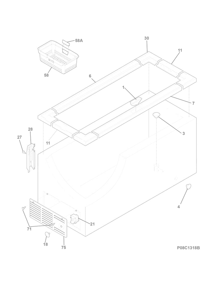 Cabinet Diagram and Parts List for 25312822510  Kenmore Freezer