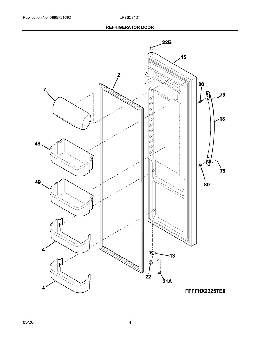 Refrigerator Door Diagram and Parts List for LFSS2312TF4  Frigidaire Refrigerator