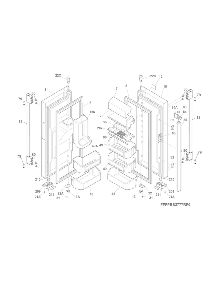 Fresh Food Door Diagram and Parts List for FPBS2777RF4  Frigidaire Refrigerator