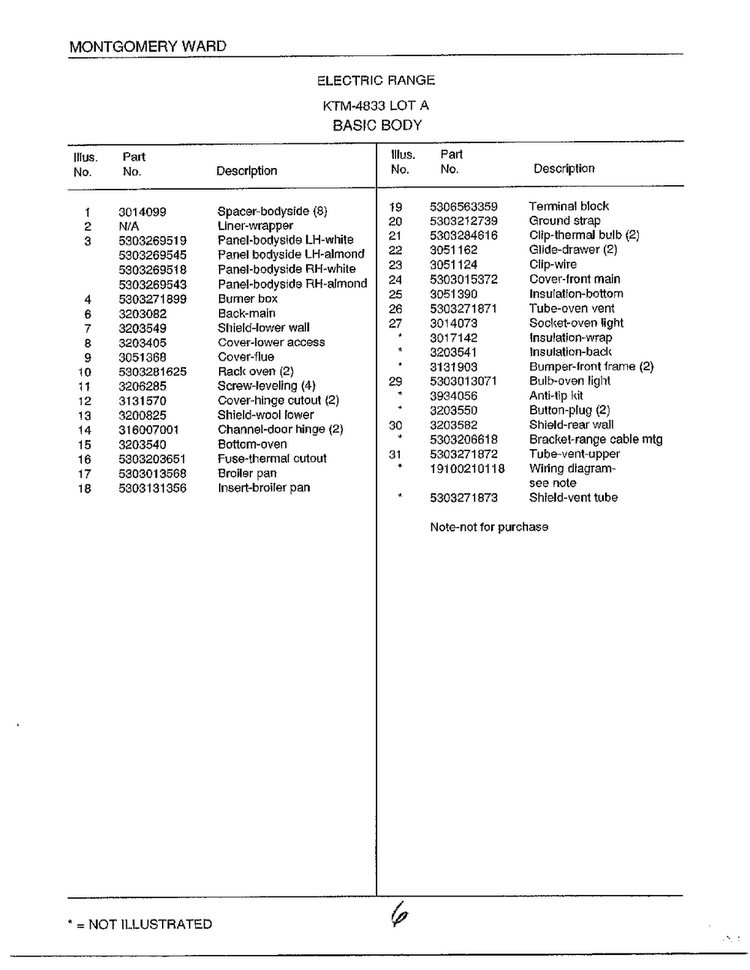 Basic Body Page 2 Diagram and Parts List for 4833A  Frigidaire Range