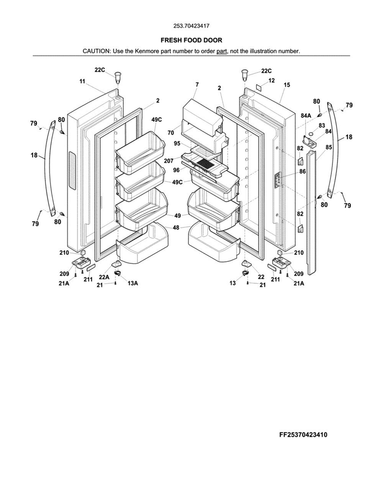 Fresh Food Door Diagram and Parts List for 25370423417  Kenmore Refrigerator
