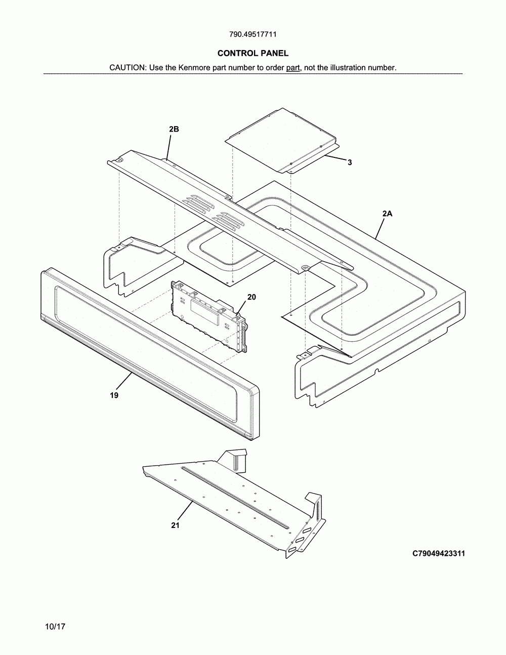 Control panel Diagram and Parts List for 79049517711  Kenmore Wall Oven