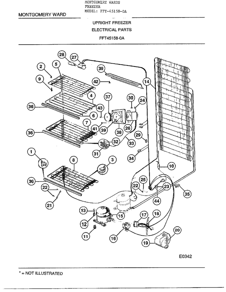 Upright Freezer/electrical Parts Diagram and Parts List for 45158-OA  Frigidaire Freezer