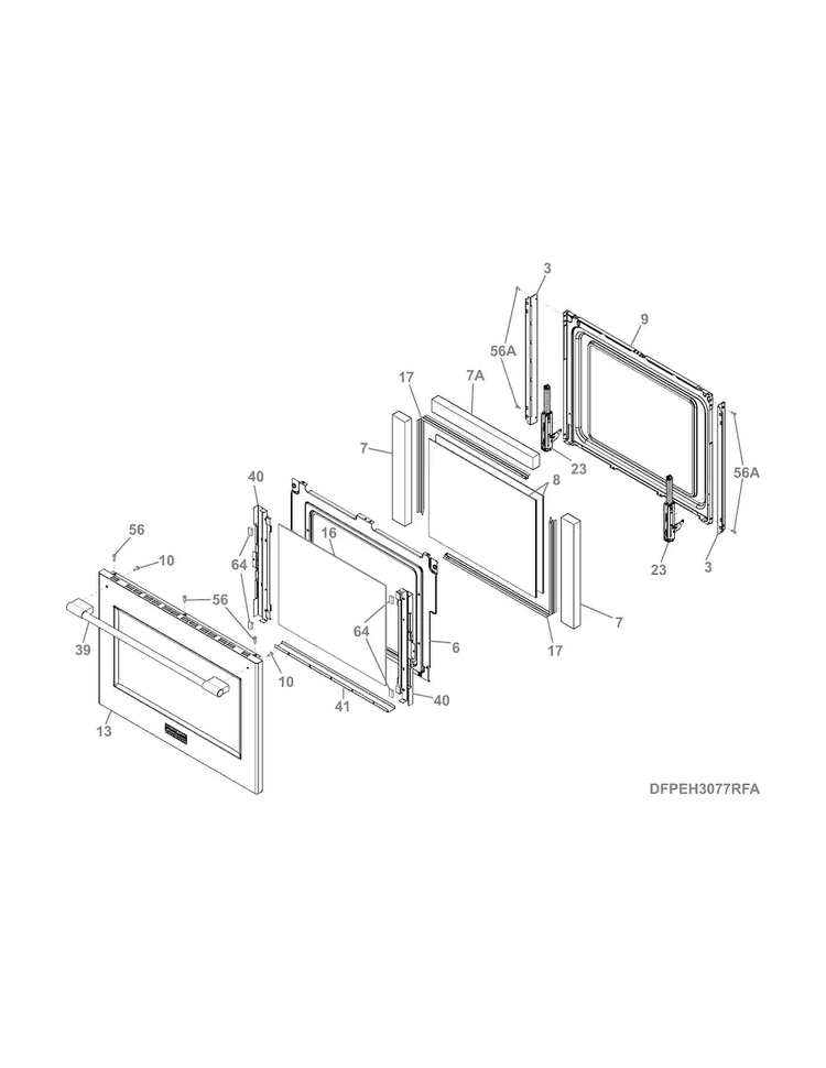 Door Diagram and Parts List for FPEH3077RFA  Frigidaire Range