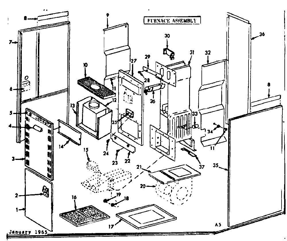 Furnace assembly Diagram and Parts List for 86766152  Frigidaire Furnace