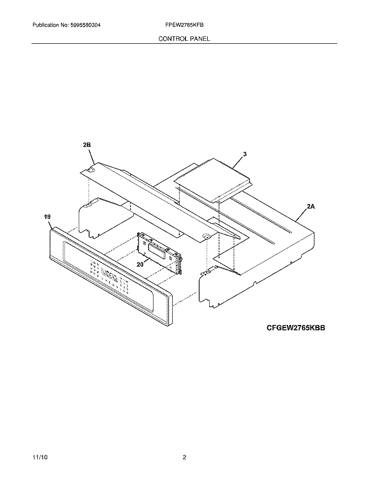 CONTROL PANEL Diagram and Parts List for FPEW2785KFB  Frigidaire Wall Oven