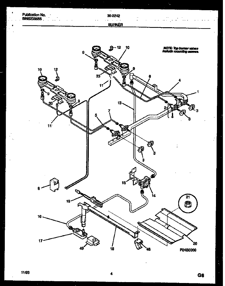 BURNER PARTS Diagram and Parts List for 30-2242-00-02  Tappan Range