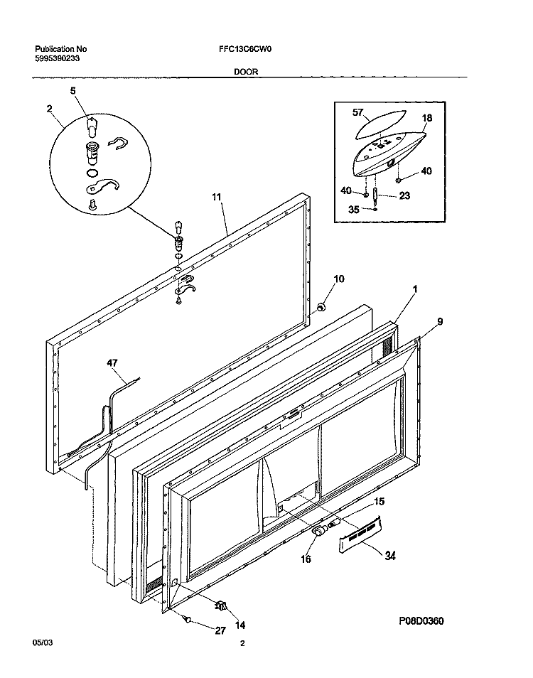 DOOR Diagram and Parts List for FFC13C6CW0  Frigidaire Freezer