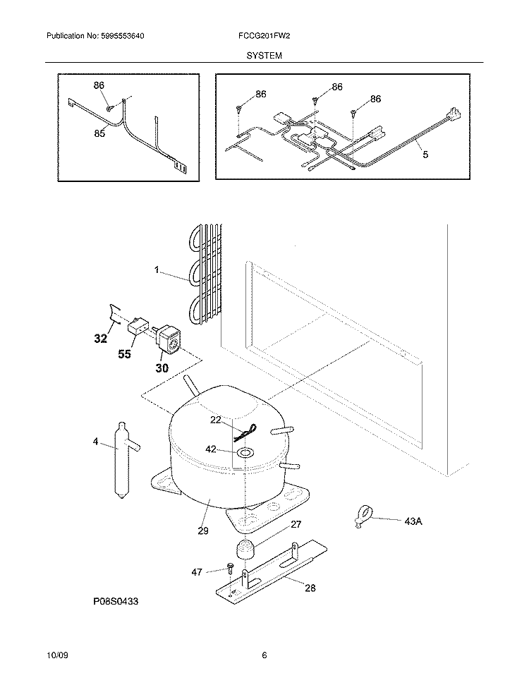 SYSTEM Diagram and Parts List for FCCG201FW2  Frigidaire Freezer