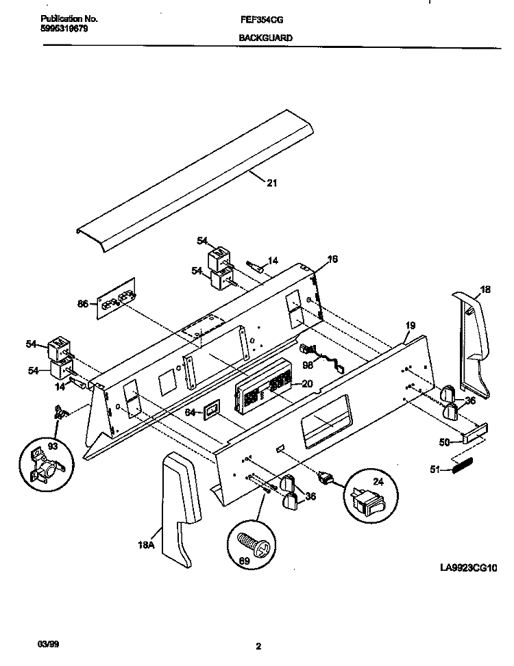 BACKGUARD Diagram and Parts List for FEF354CGSA  Frigidaire Range