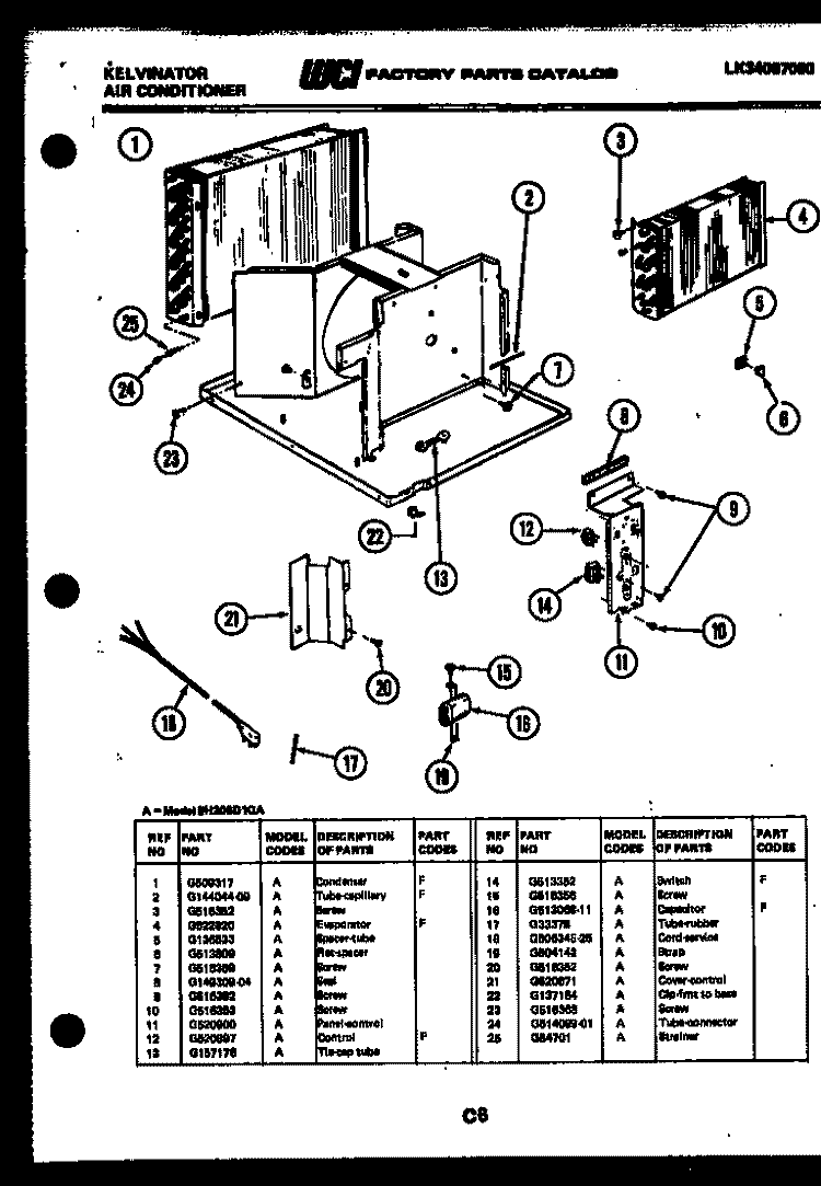 UNIT PARTS Diagram and Parts List for SH206D1QA  Kelvinator Air Conditioner