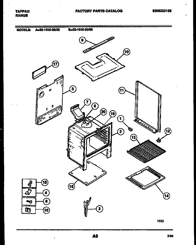 BODY PARTS Diagram and Parts List for 32-1019-00-08  Tappan Range