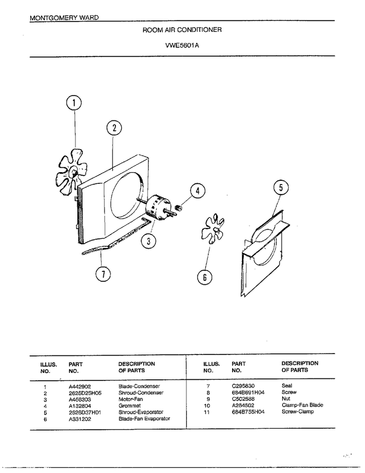 Room Air Conditioner Page 3 Diagram and Parts List for 5601A  Frigidaire Air Conditioner