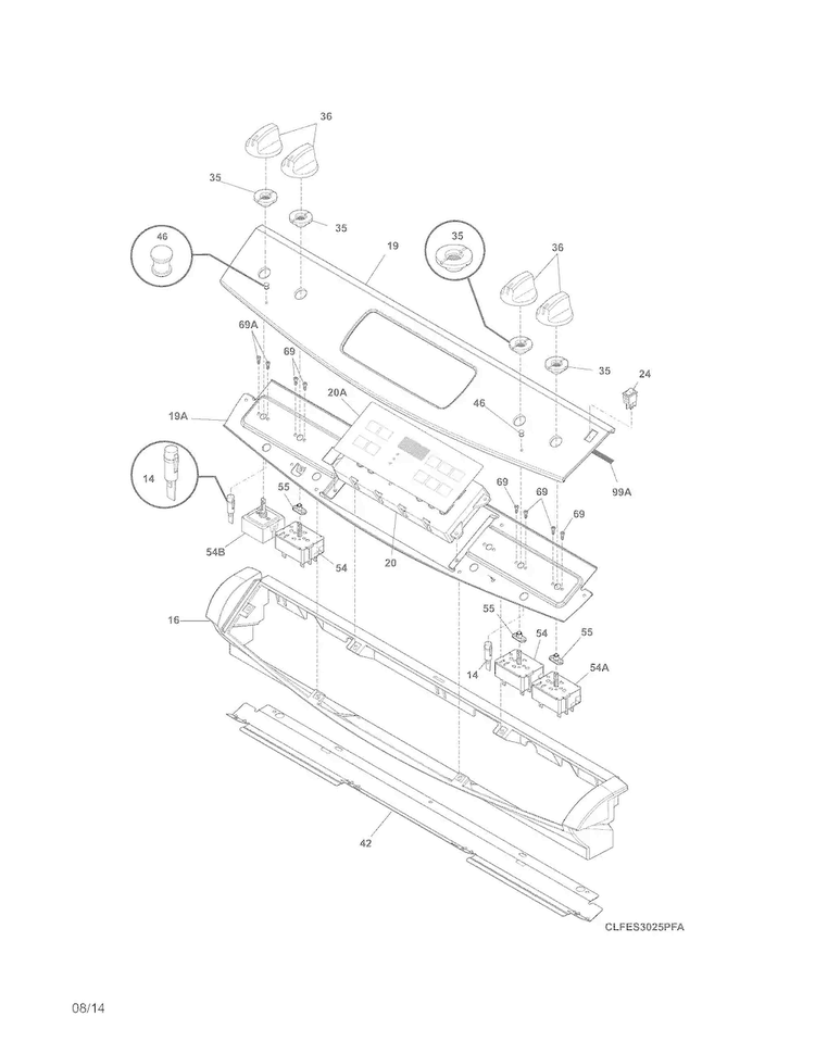 Backguard Diagram and Parts List for LFES3025PFA  Frigidaire Range