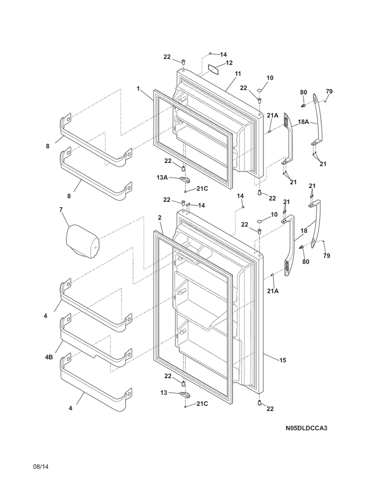 Doors Diagram and Parts List for FFHI1817LSC  Frigidaire Refrigerator