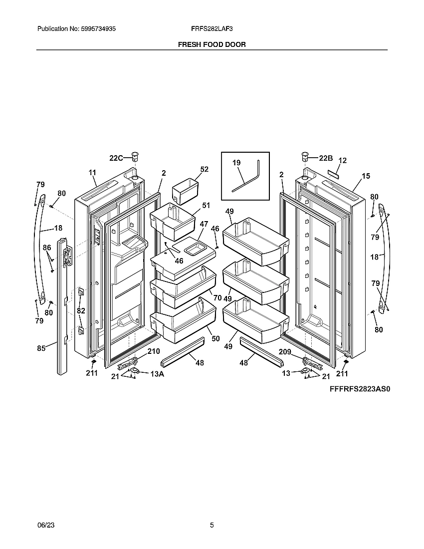Fresh Food Door Diagram and Parts List for FRFS282LAF3  Frigidaire Refrigerator
