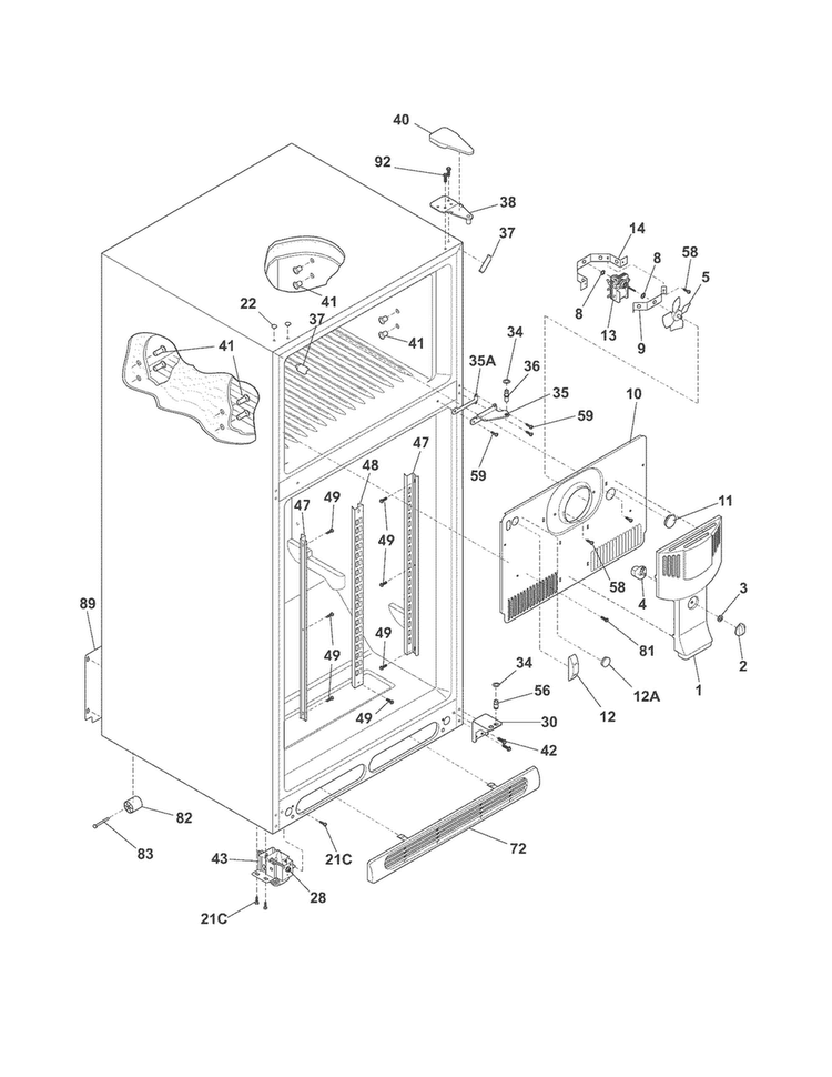 Cabinet Diagram and Parts List for MRTN23V6MW4  Uni Refrigerator