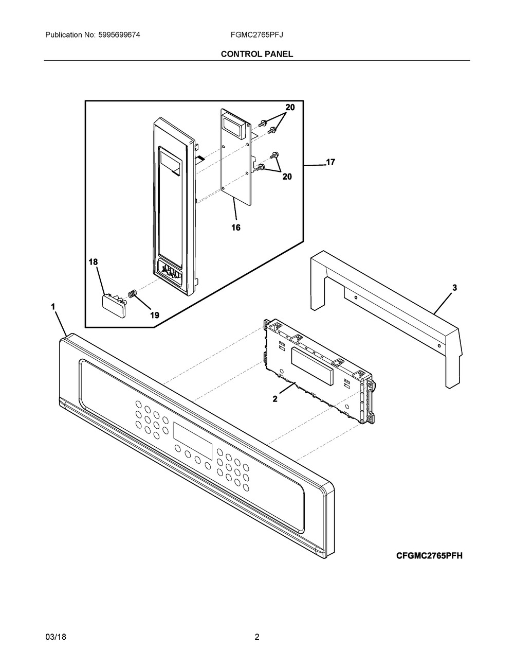 Control Panel Diagram and Parts List for FGMC2765PFJ  Frigidaire Microwave Oven Combo