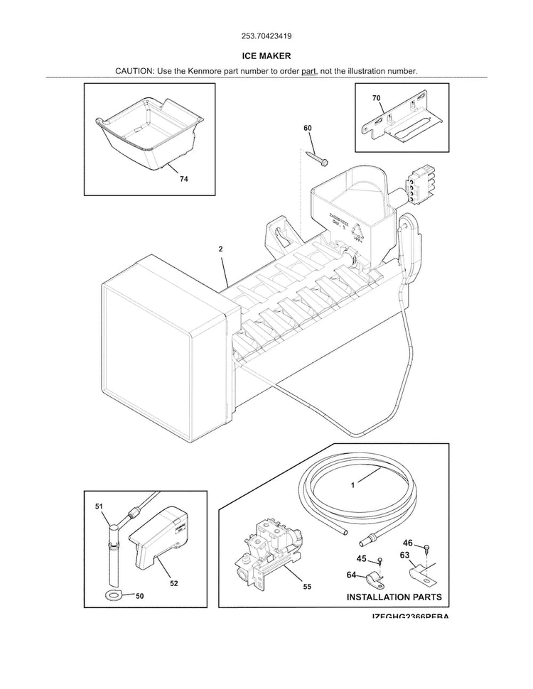 Ice Maker Diagram and Parts List for 25370423419  Kenmore Refrigerator