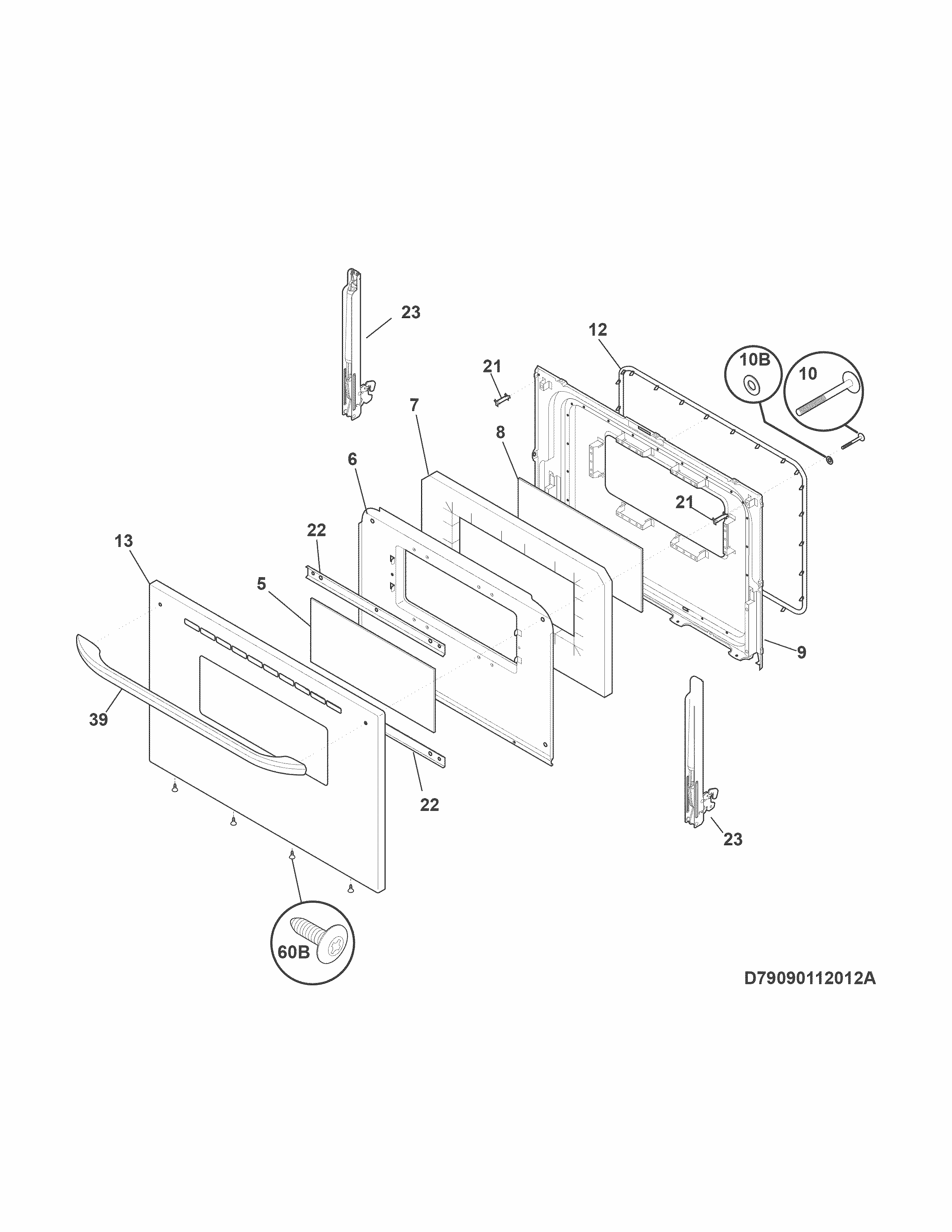 Door Diagram and Parts List for 79093002312  Kenmore Range