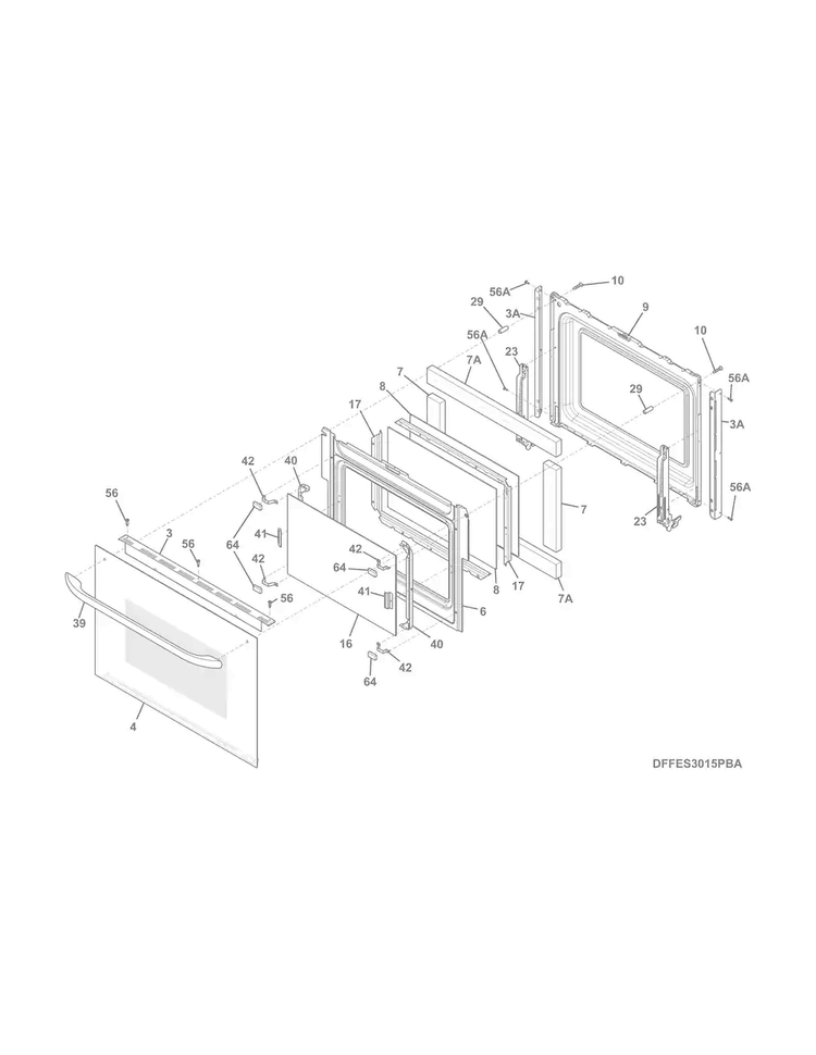 Door Diagram and Parts List for FFED3015PBB  Frigidaire Range