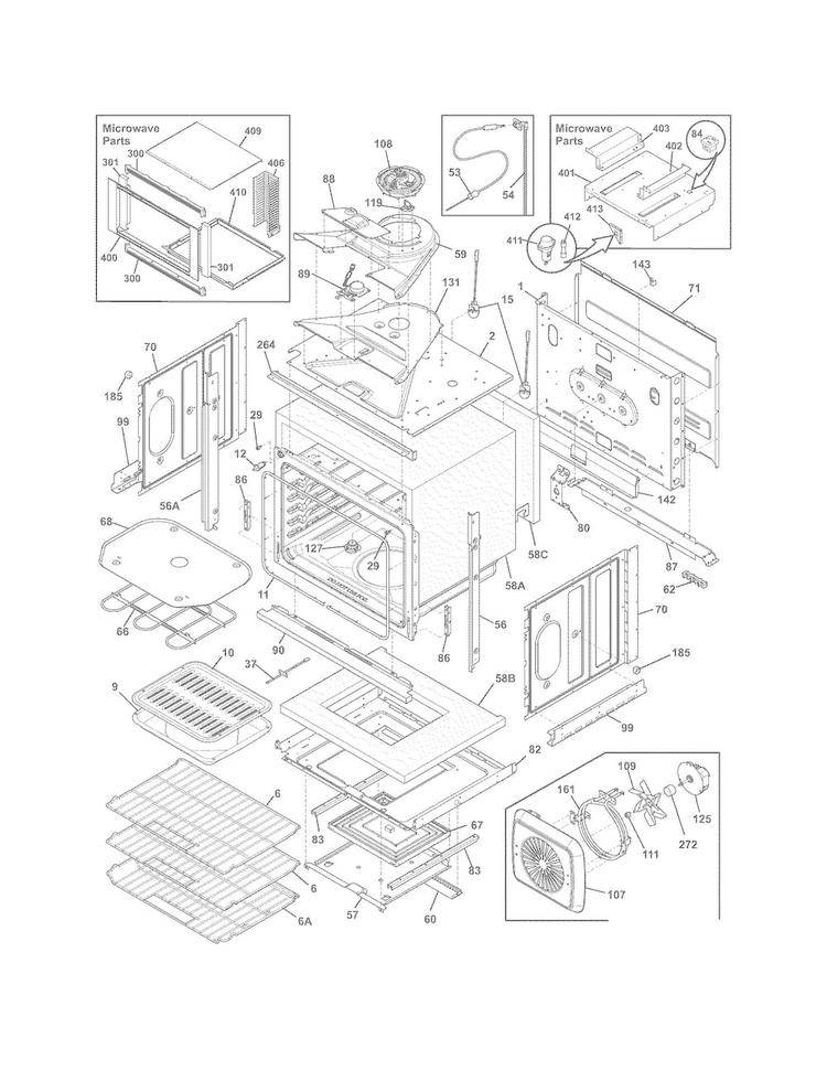 Lower Oven Diagram and Parts List for FGMC3065PBB  Frigidaire Microwave Oven Combo