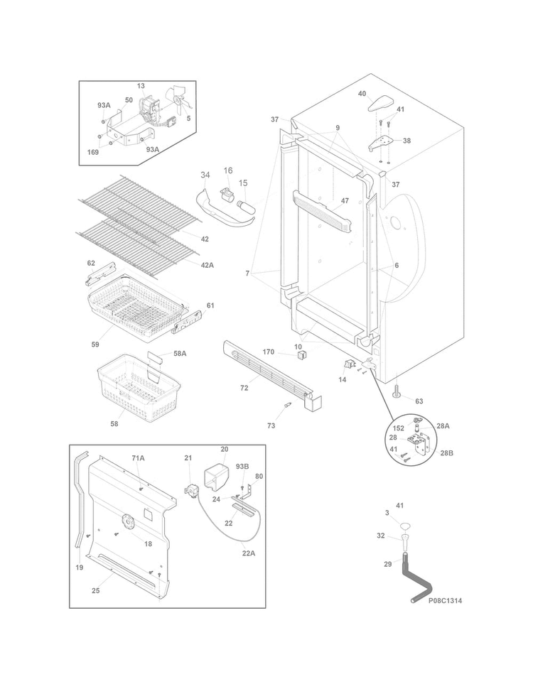 Cabinet Diagram and Parts List for LFFH20F3QWD  Frigidaire Freezer
